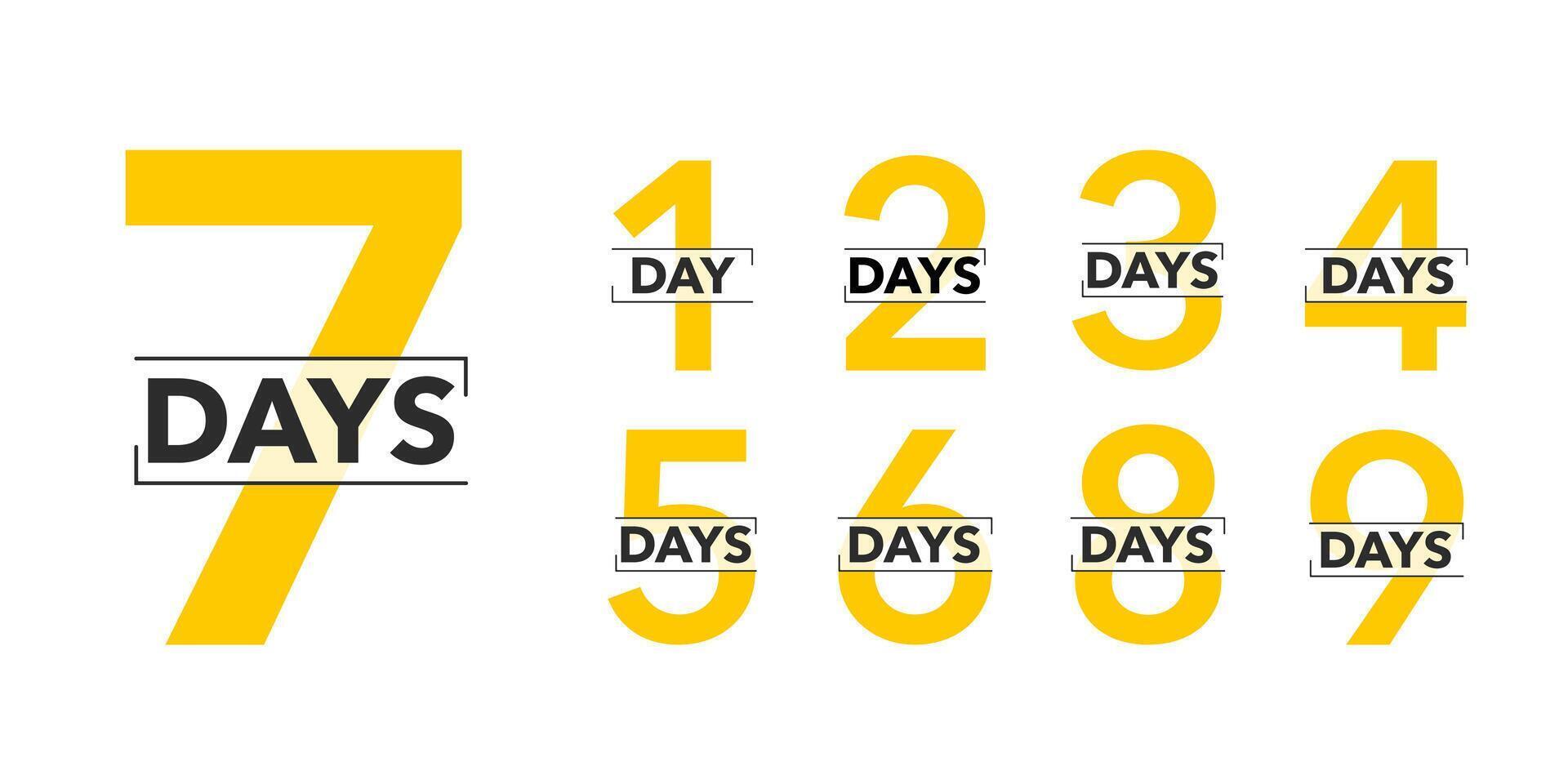 Number of days left to go countdown template. number one to nine. Vector illustration.