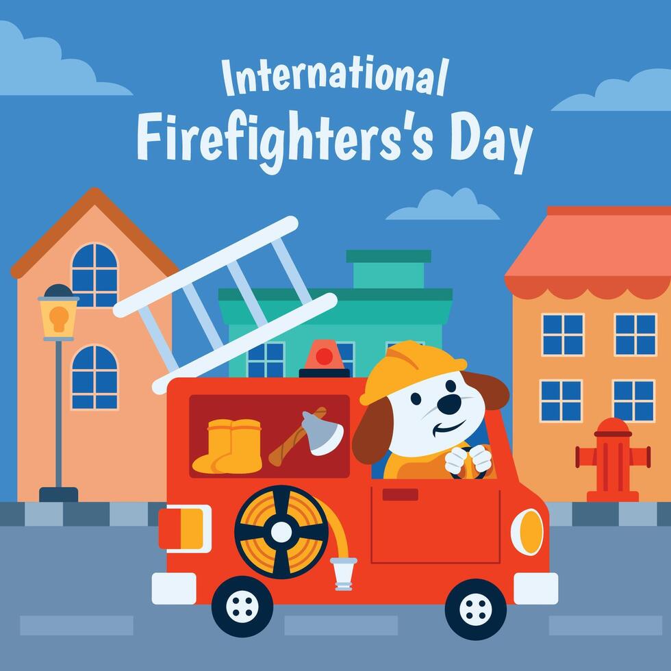 Fire Fighter Puppy On The Way vector