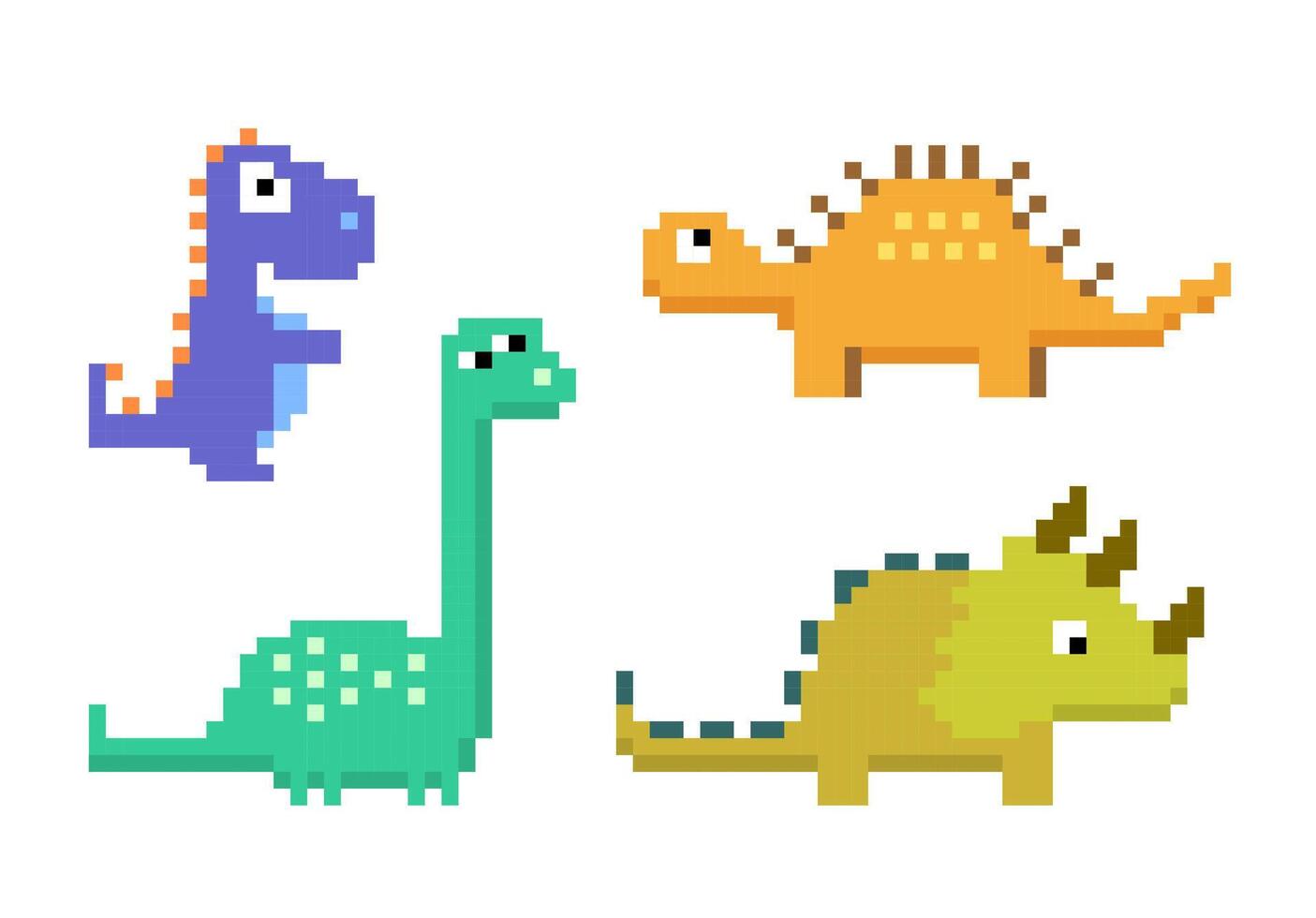 Dinosaurs pixel set vector isolated on white background. Pixelated cute dinosaur vector.