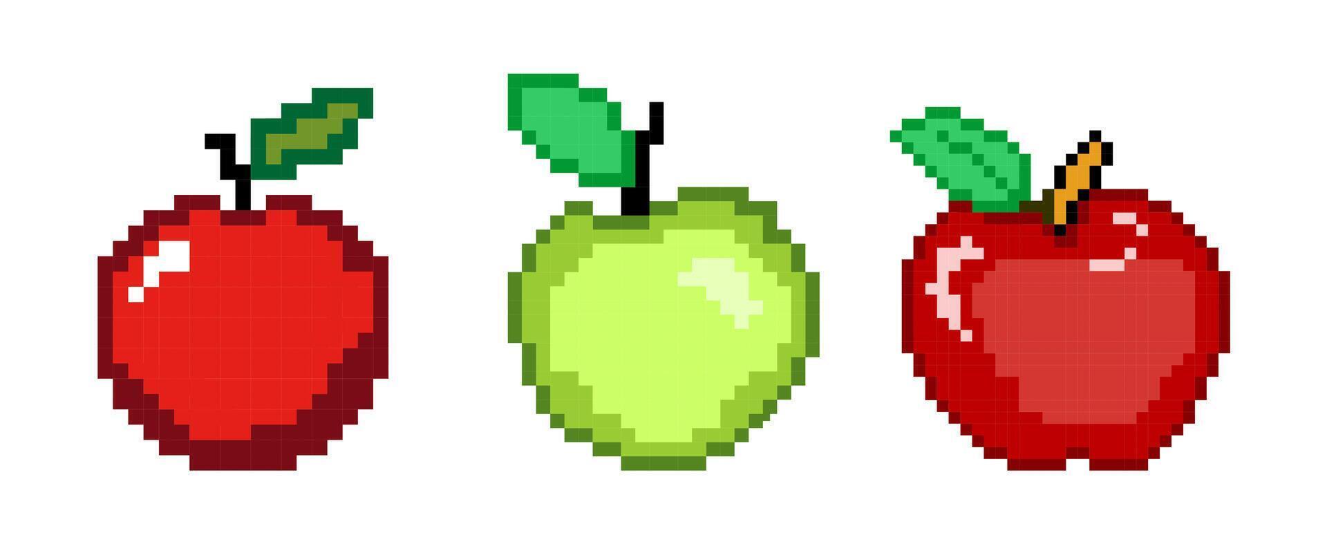 manzana píxel conjunto vector aislado en blanco antecedentes. pixelado Fruta vector.