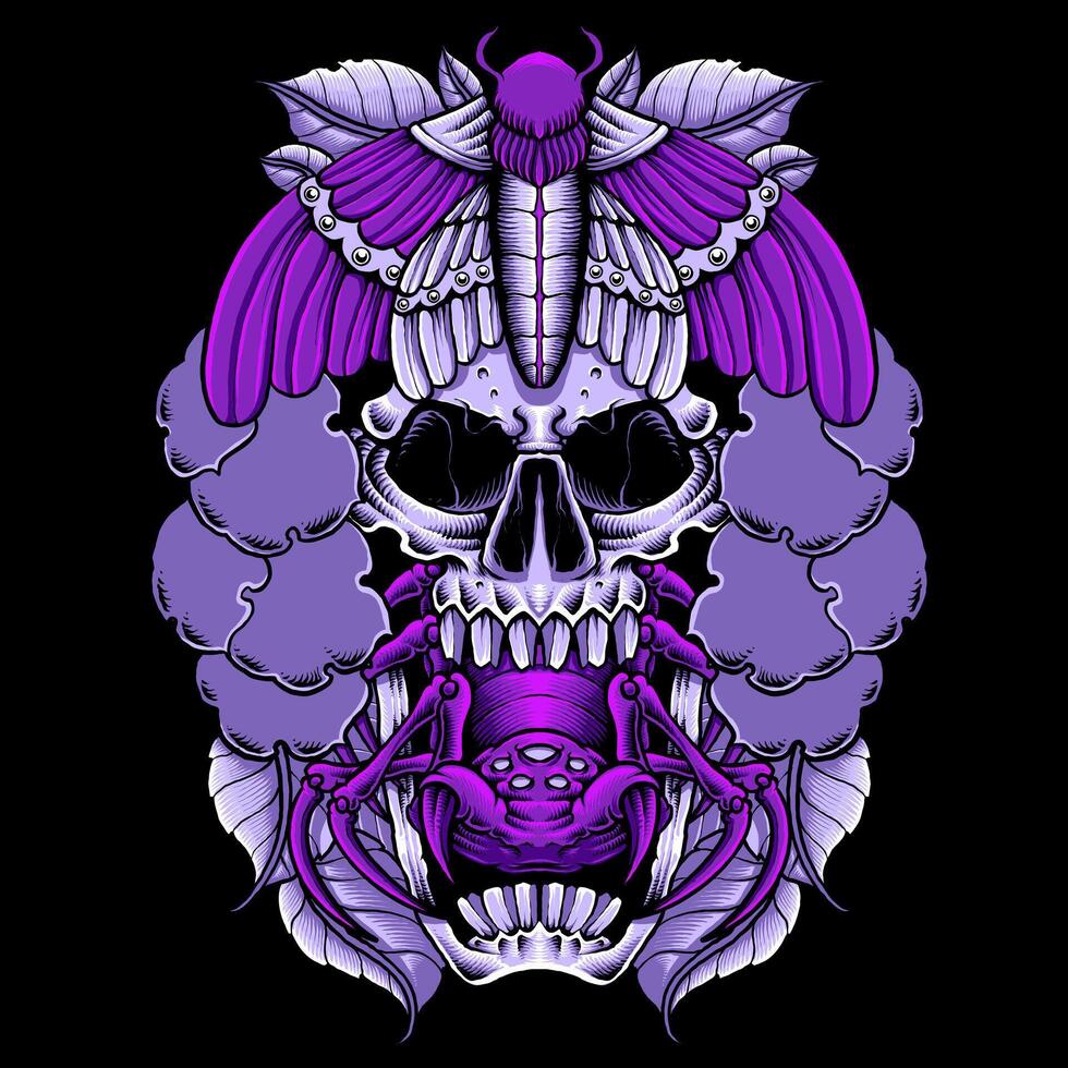 purple spider and skull vector