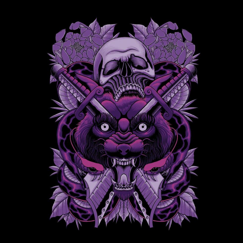 purple wolf and skull vector
