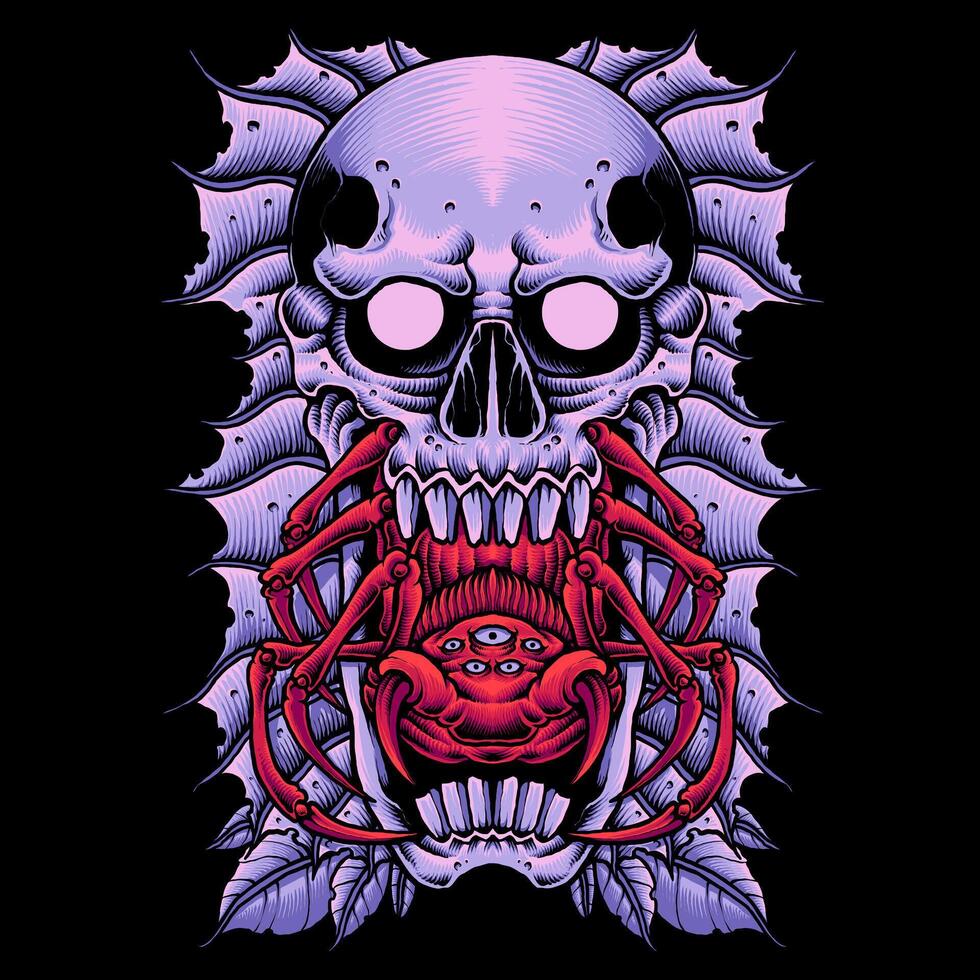 red spider and skull vector