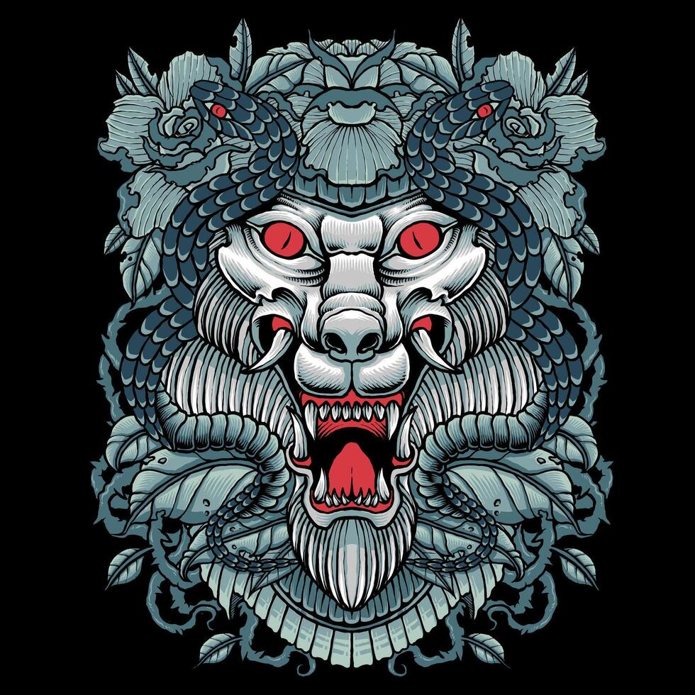 white wolf and snake vector