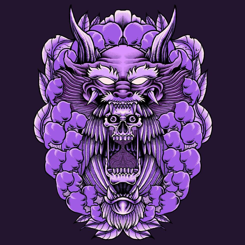 dragon and skull vector