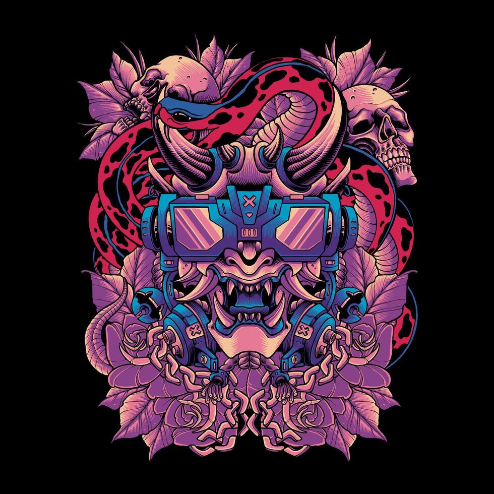 Mecha oni with snake vector