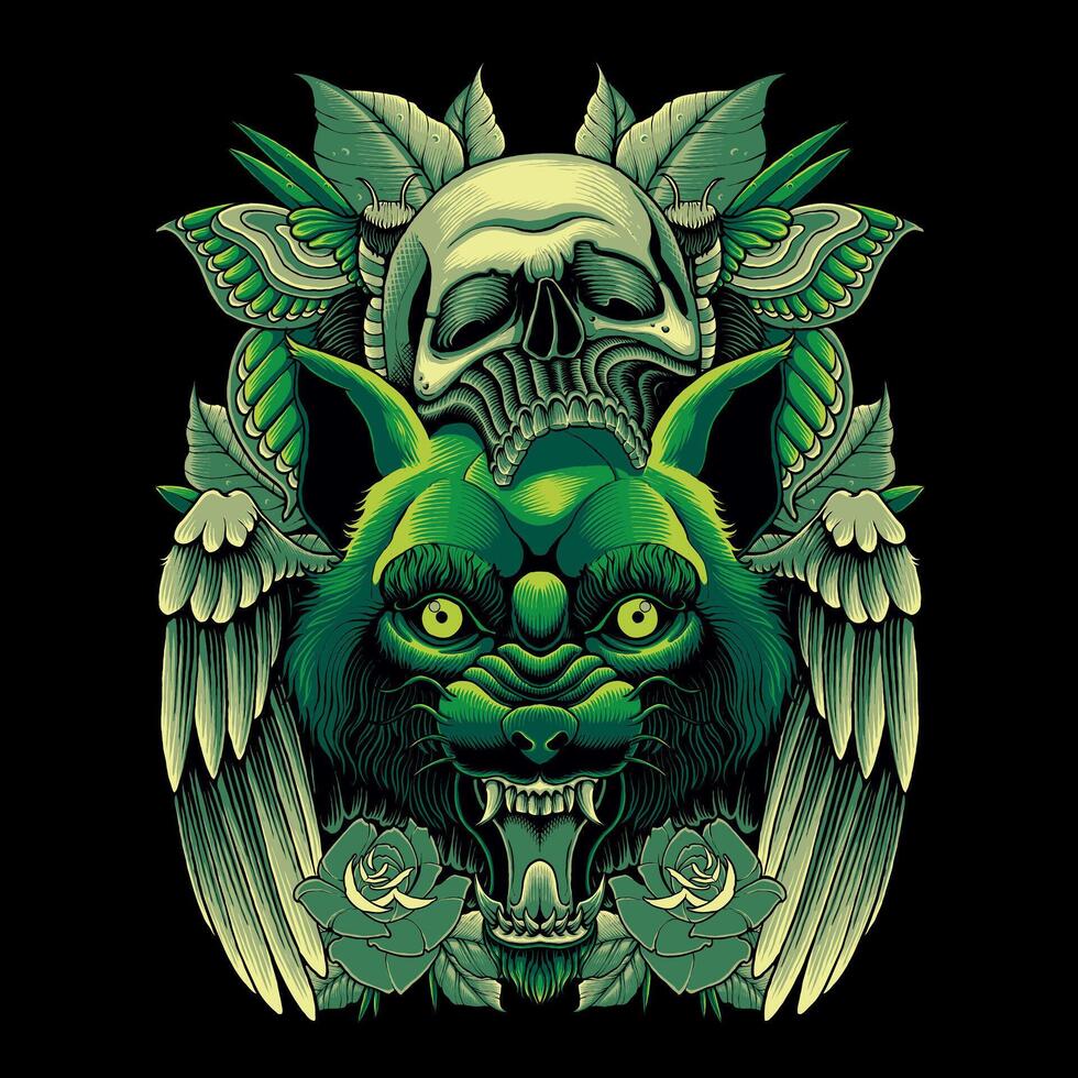 verde lobo y cráneo vector