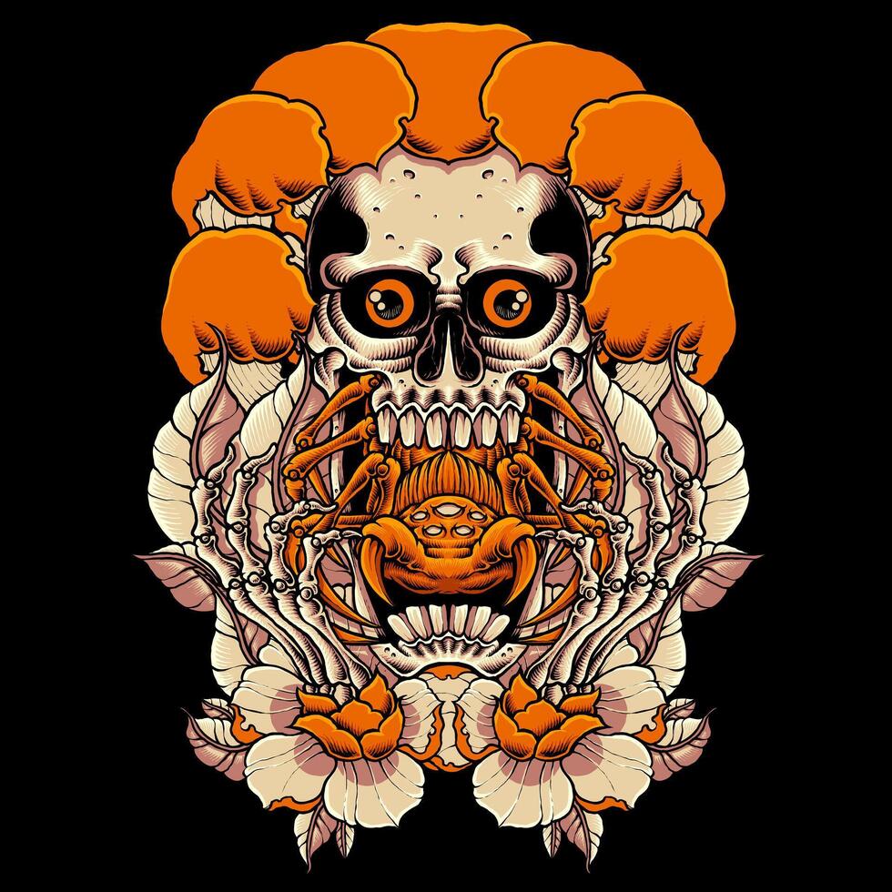 gold spider and skull vector