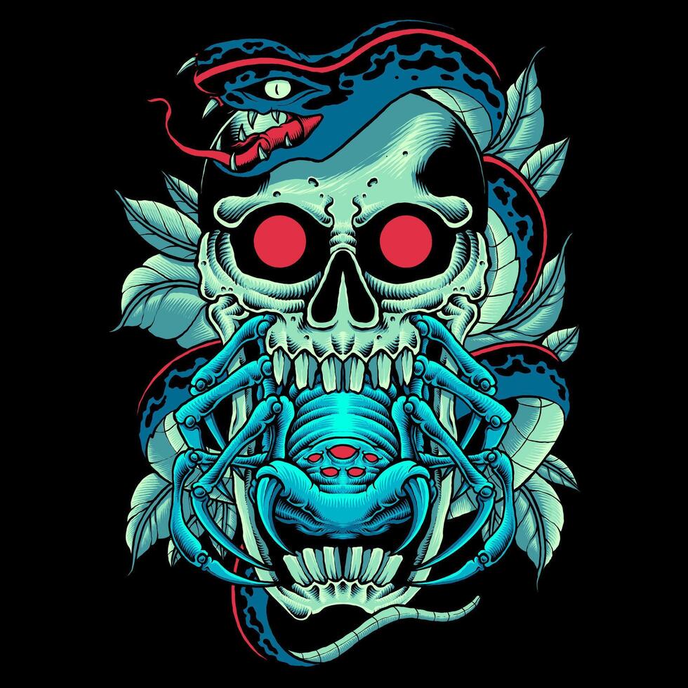 Blue skull and spider vector