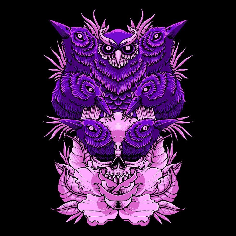 owl and ravens vector