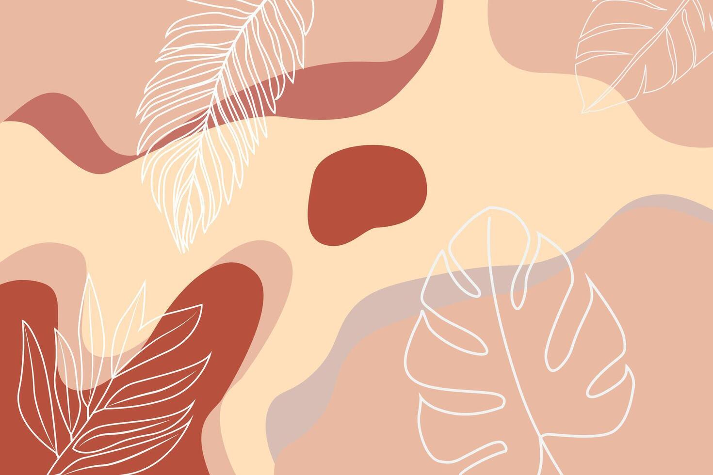 Abstract terracotta background with tropical leaf shapes vector