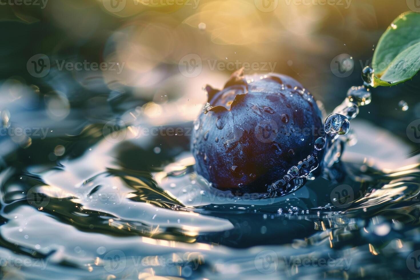 AI generated Blueberries Floating With Leaf in Water photo