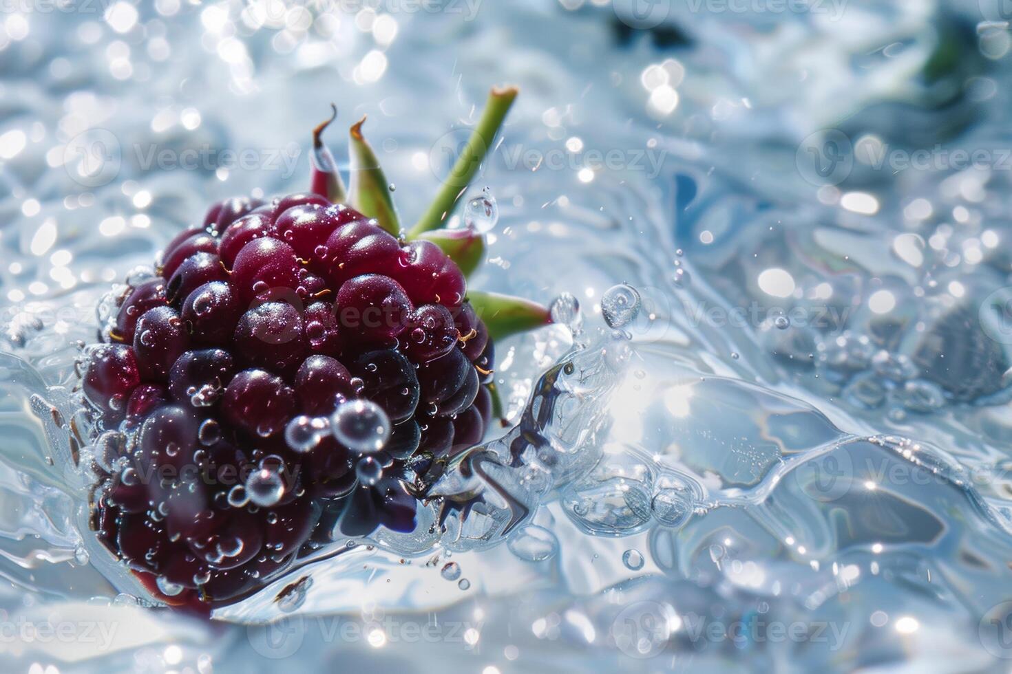 AI generated Ripened Raspberry Drifting in Clear Water photo