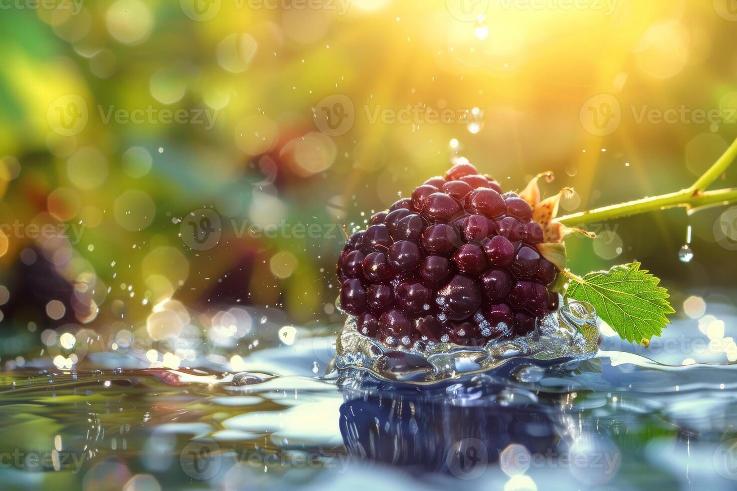 ai generado cerca arriba de bayas flotante en agua foto