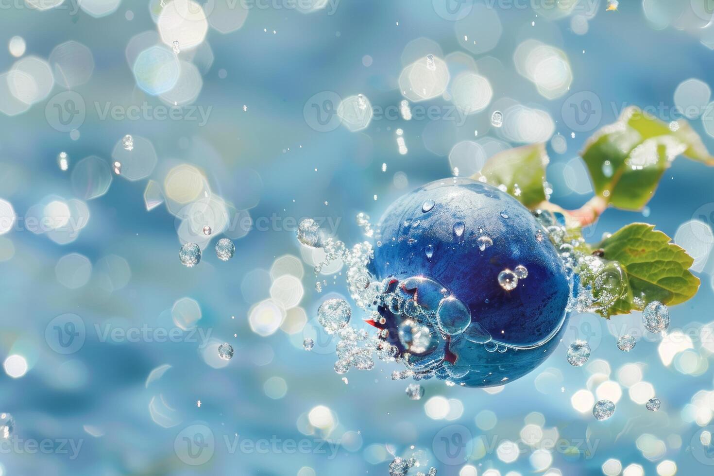 AI generated Sun Kissed Blueberry Floating Gently in Sparkling Water photo