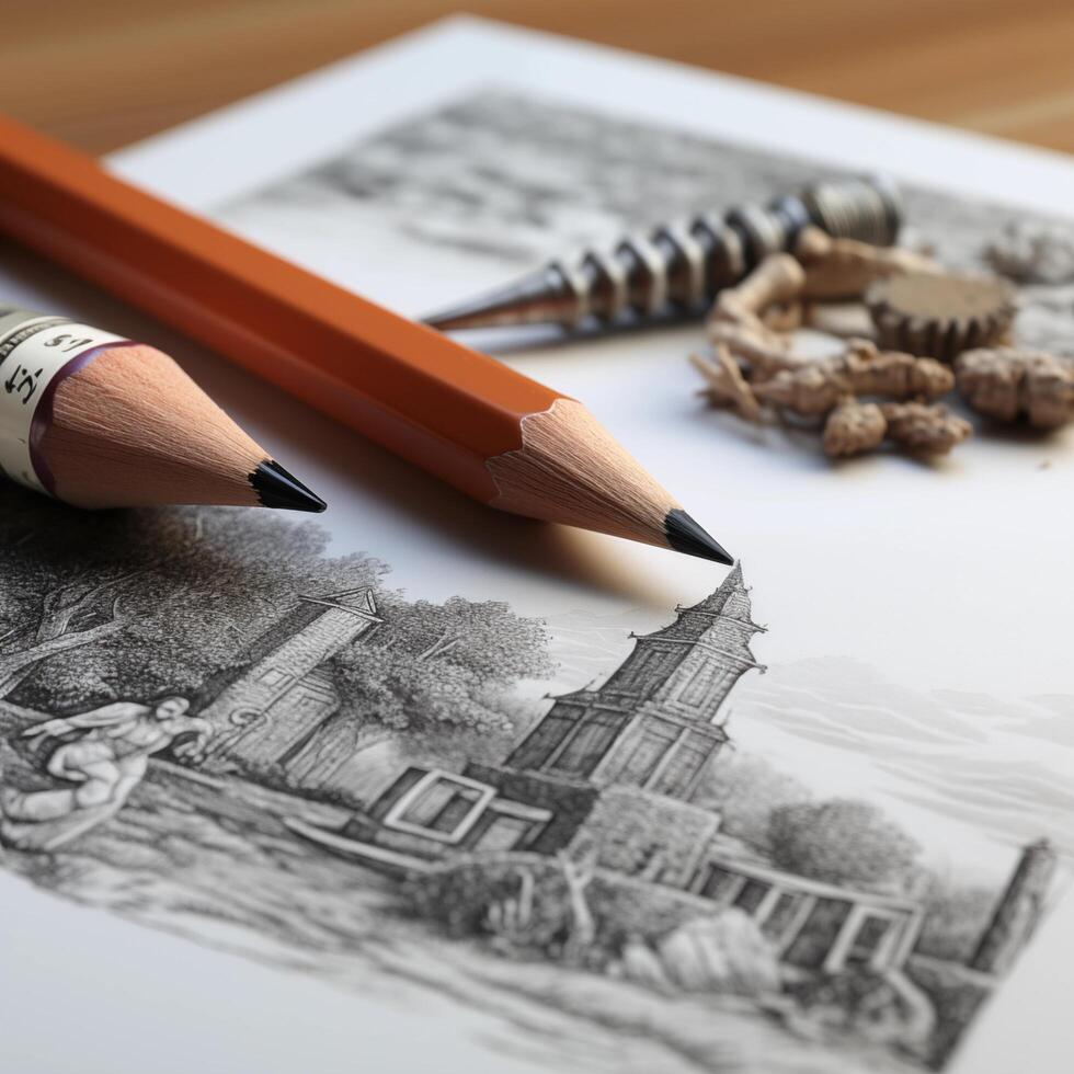AI generated Graphite pencil on a background of black-and-white drawing photo