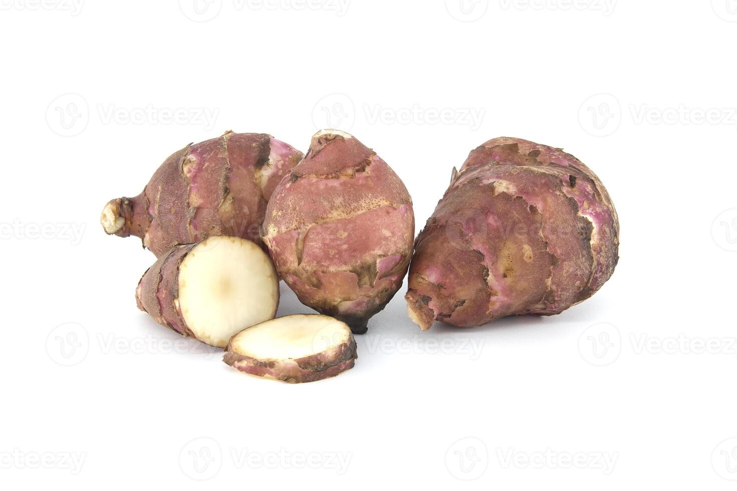 Jerusalem artichokes sunchokes tubers on white photo