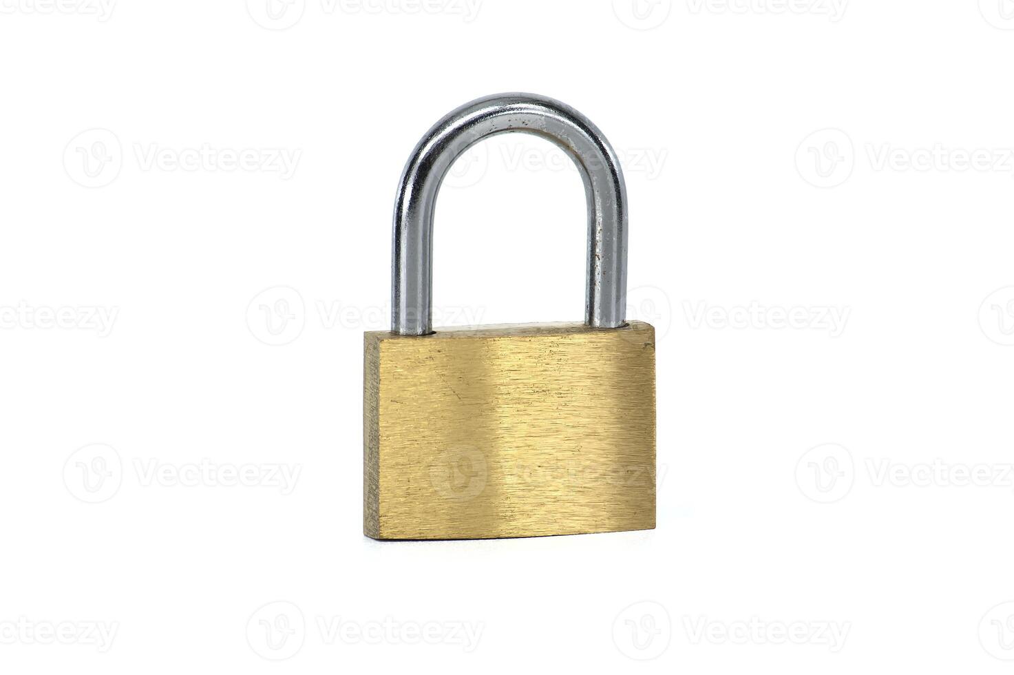 Brass pad lock isolated on the white background photo