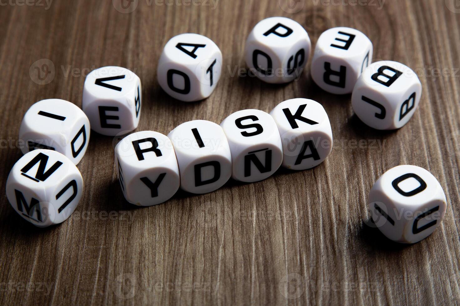 Risk management concept. Cube block of risk wording photo