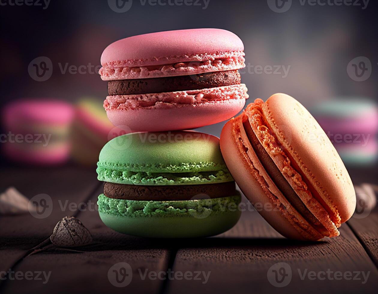 AI generated Baked colored macaroon pastry cookies macarons. Generative Ai photo