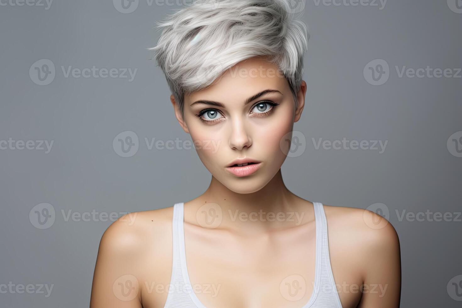 AI generated Woman with short grey hair photo