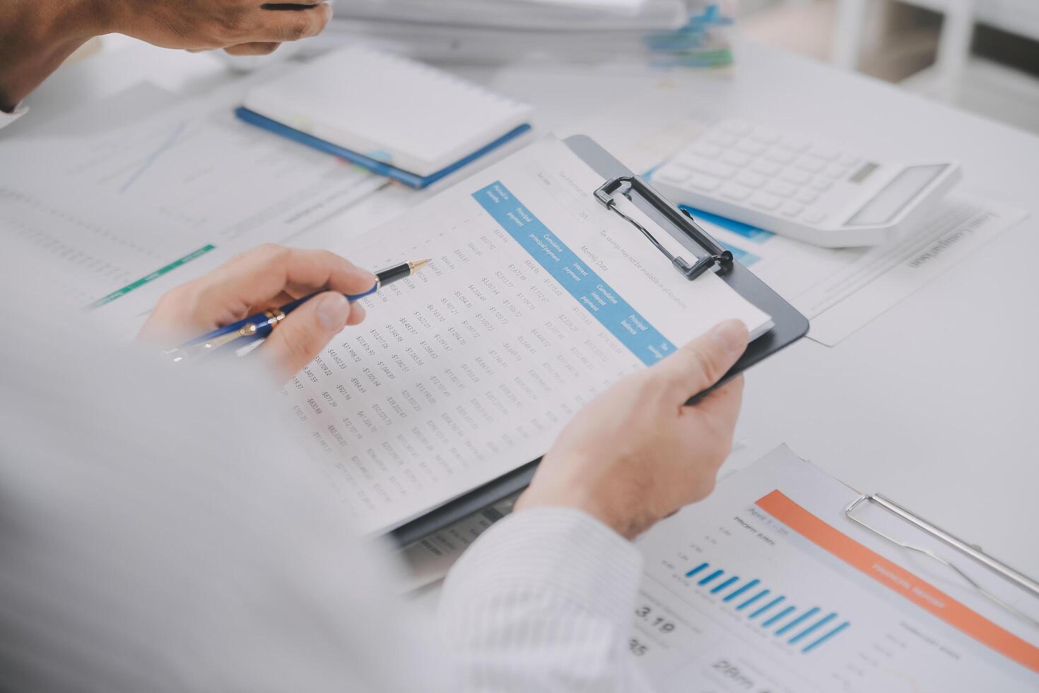 Business graphs and charts on table. Financial development, Banking Account, Statistics photo