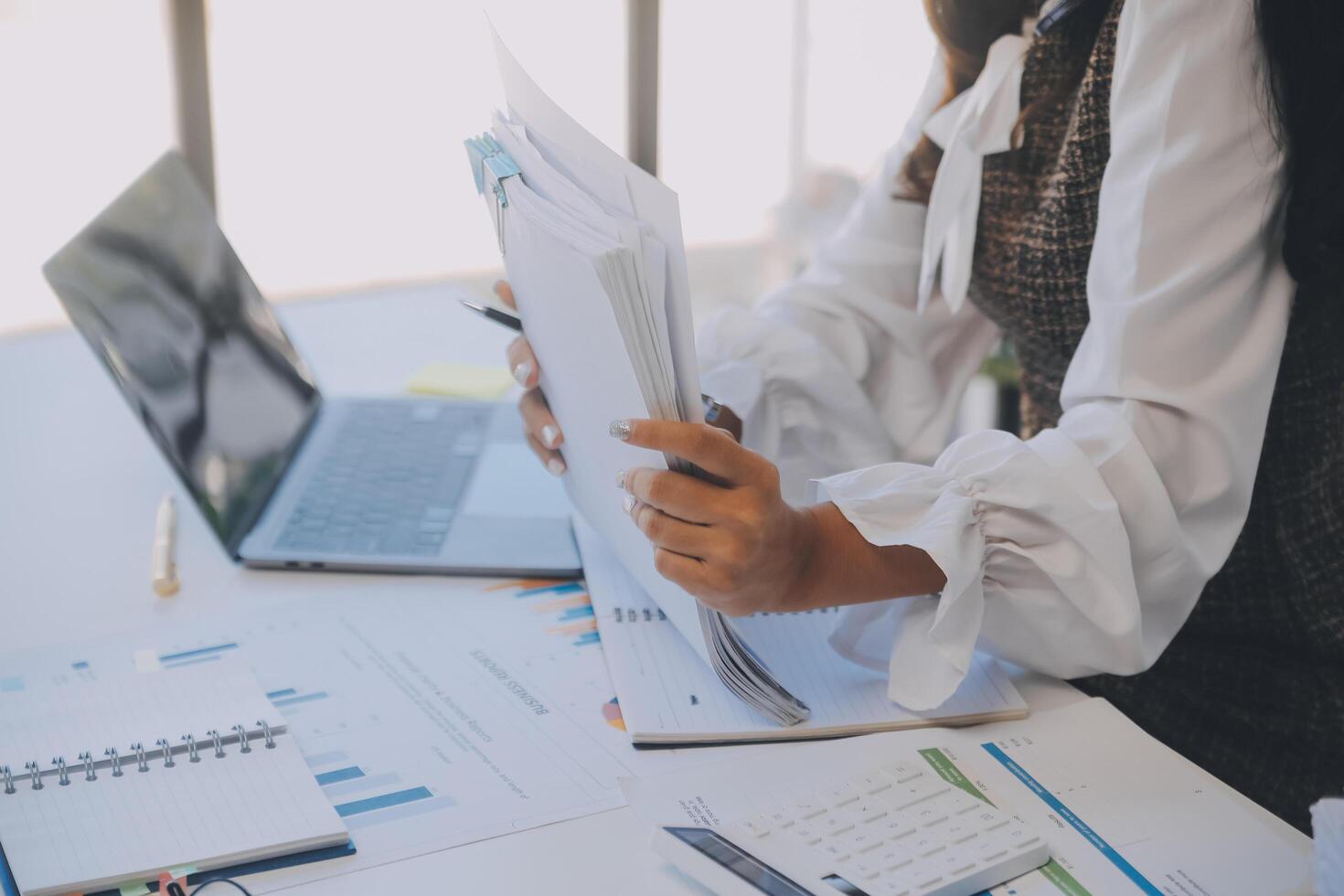 Co working conference, Business team meeting present, investor executive colleagues discussing new plan financial graph data on outdoors office table with laptop and tablet, Finance, accounting photo