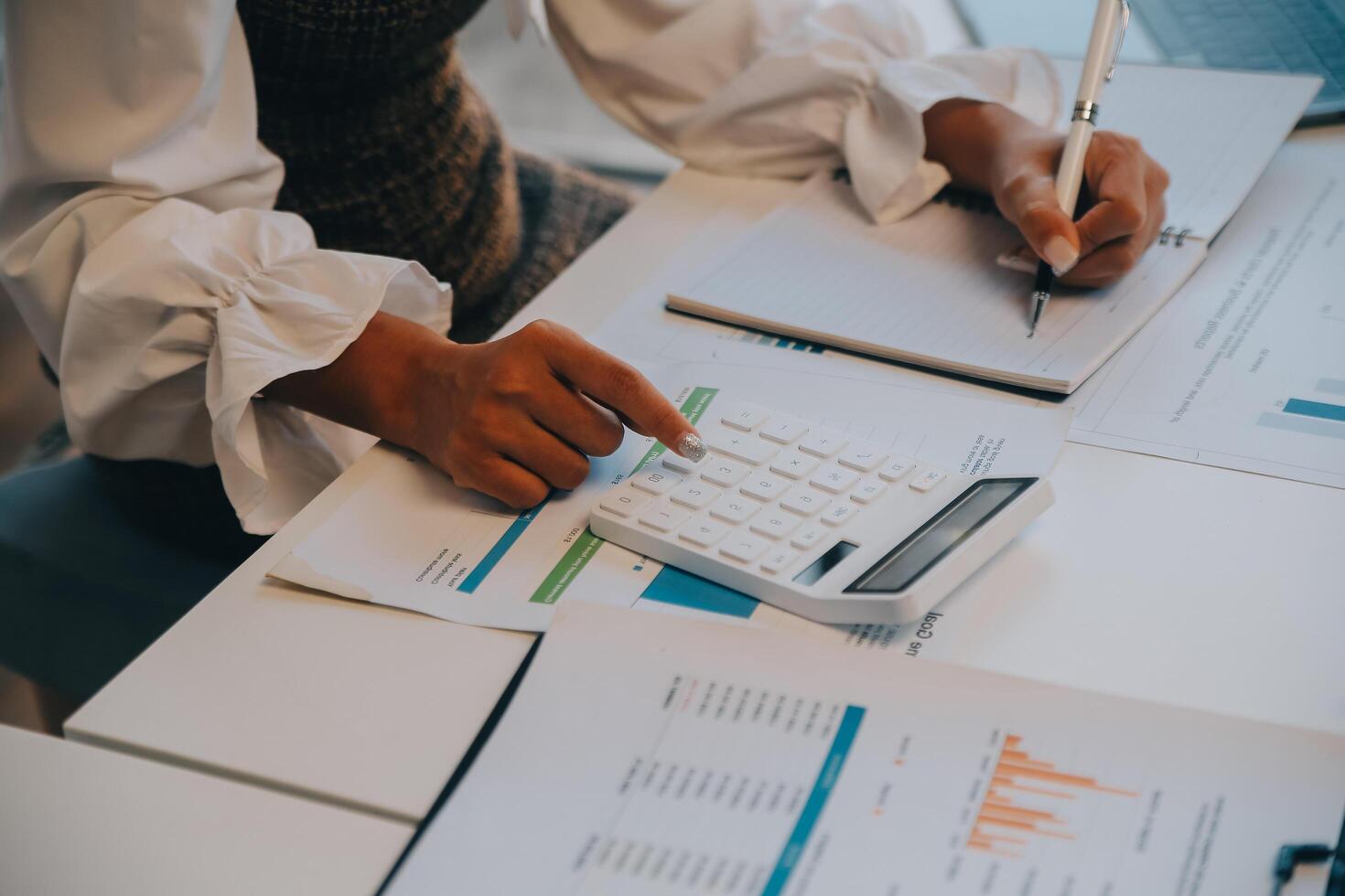 Co working conference, Business team meeting present, investor executive colleagues discussing new plan financial graph data on outdoors office table with laptop and tablet, Finance, accounting photo