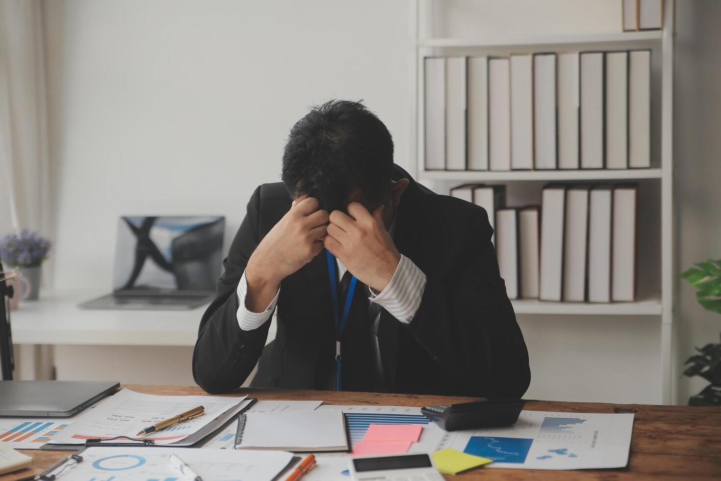 Stressed Tired Business Accountant Man. Lazy Sad Worker photo