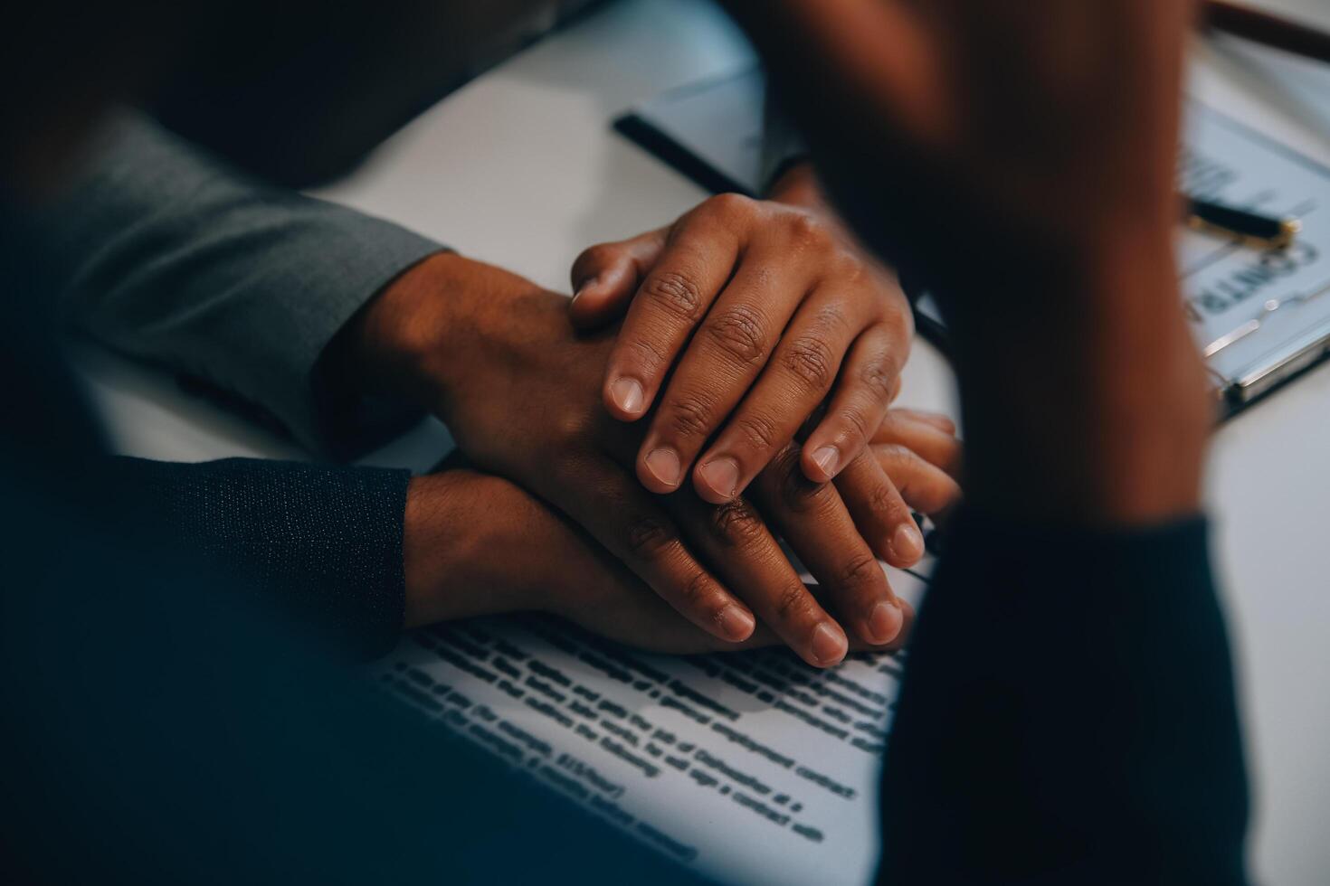 Consultation and conference of Male lawyers and professional businesswoman working and discussion having at law firm in office. Concepts of law, Judge gavel with scales of justice. photo