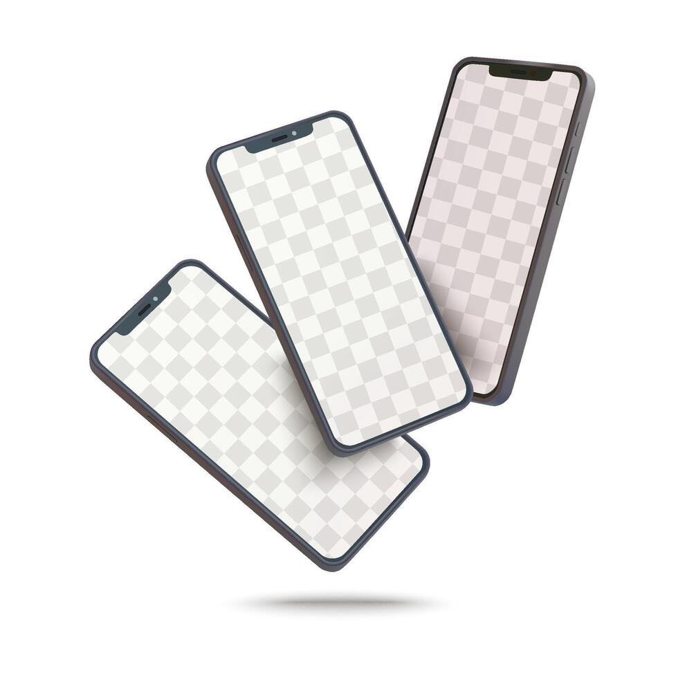 Three smartphones mockup on white background vector