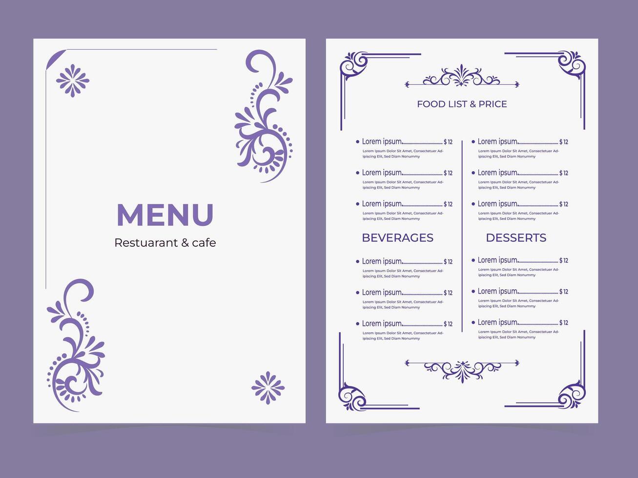 Restaurant menu design and vector brochure template