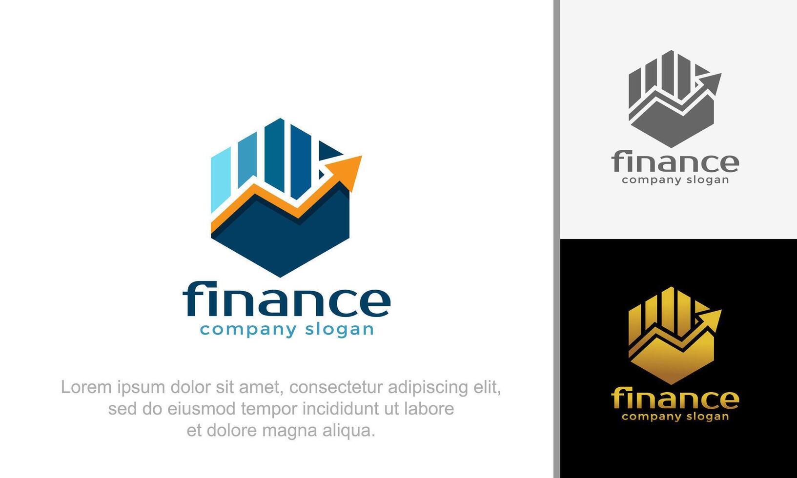 Hexagon finance logo. Modern eye catching logo design with chart, arrow and hexagonal elements vector