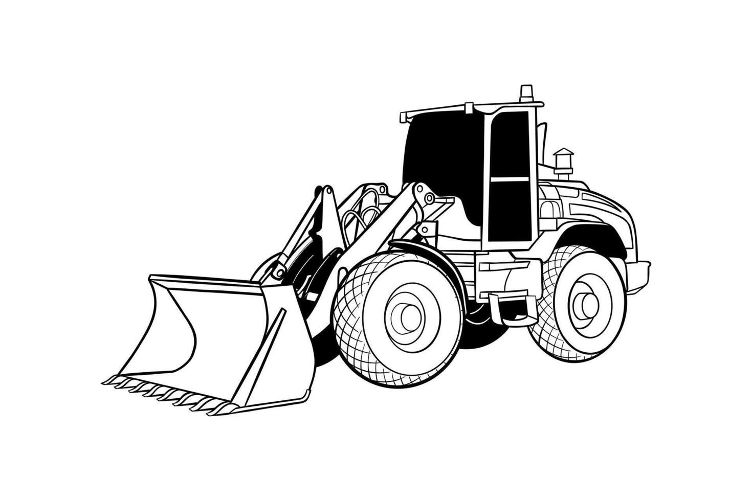 vector illustration of a bulldozer with black and white lines