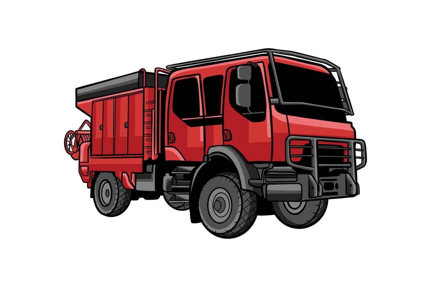 red fire truck emergency vehicle in hand drawn vector illustration