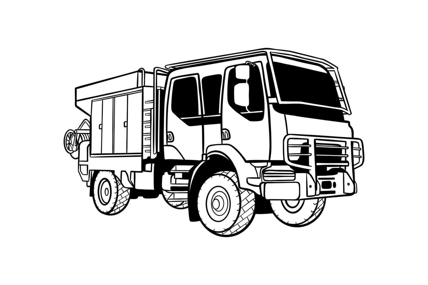 vector illustration of a fire truck in black and white