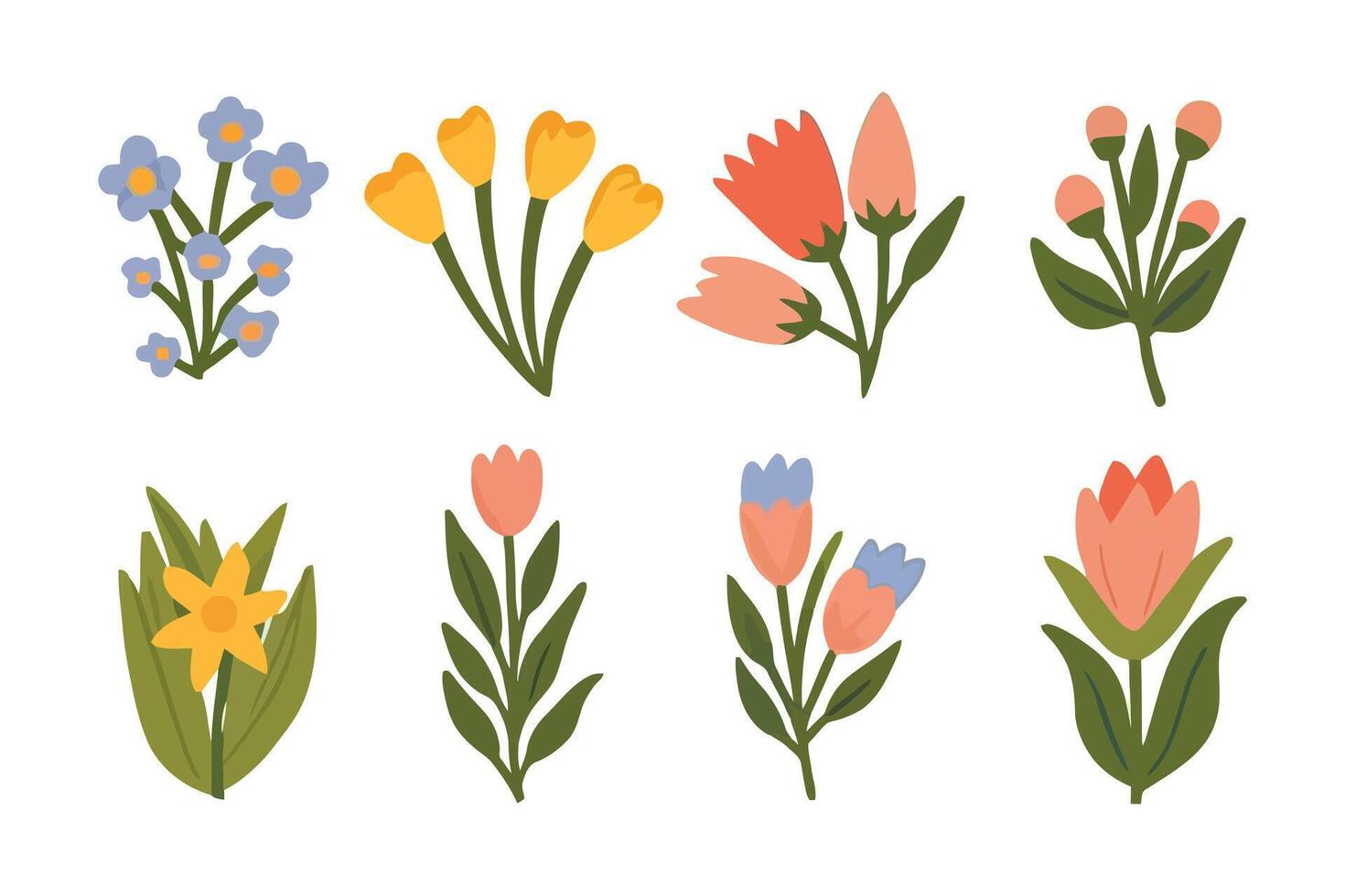 Set of spring colorful flowers vector
