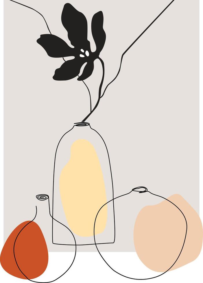 Abstract ceramic Vases with flowers.Modern Scandinavia style, modernism. Trendy design for greeting cards, invitations, posters.Pottery concept. Home Concept Flowers in Vase. vector