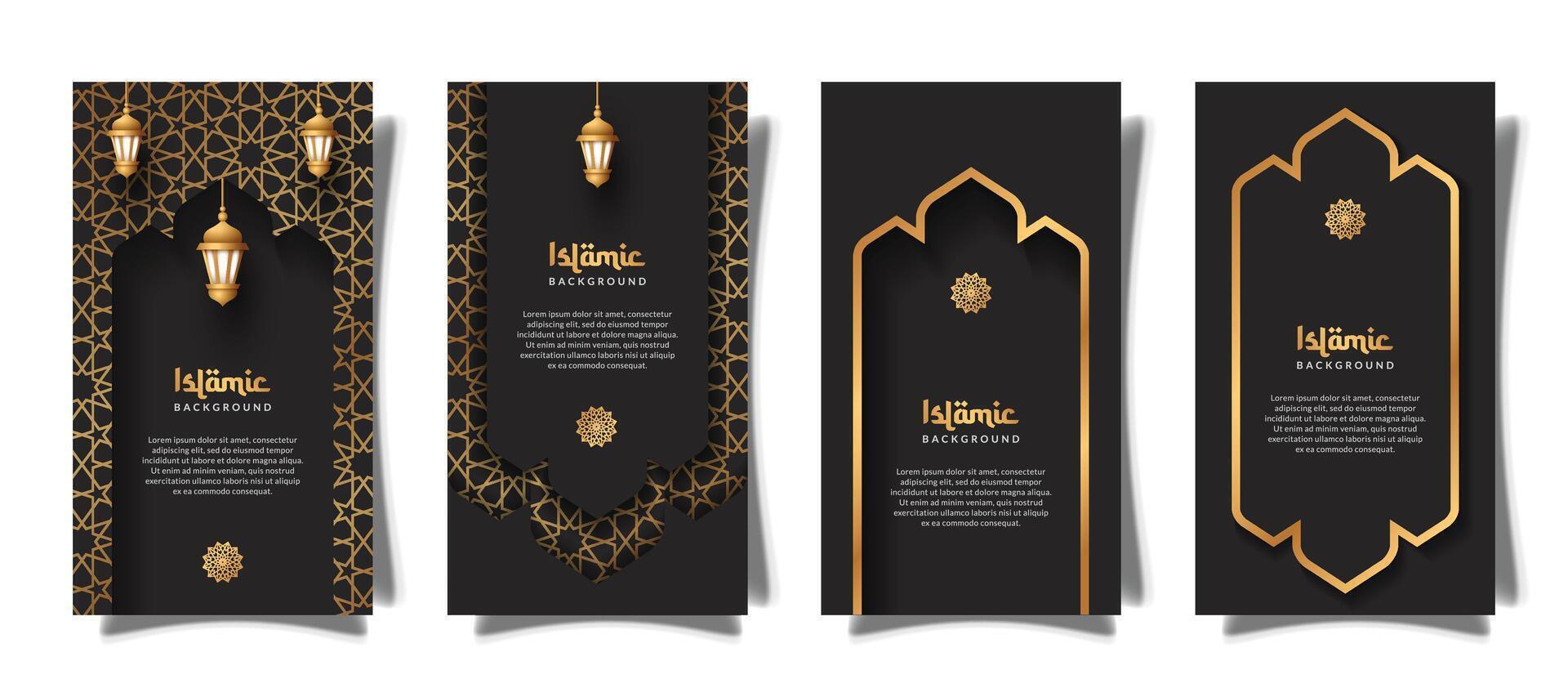 islámico social medios de comunicación cuentos con linterna ornamento y realista efecto modelo vector