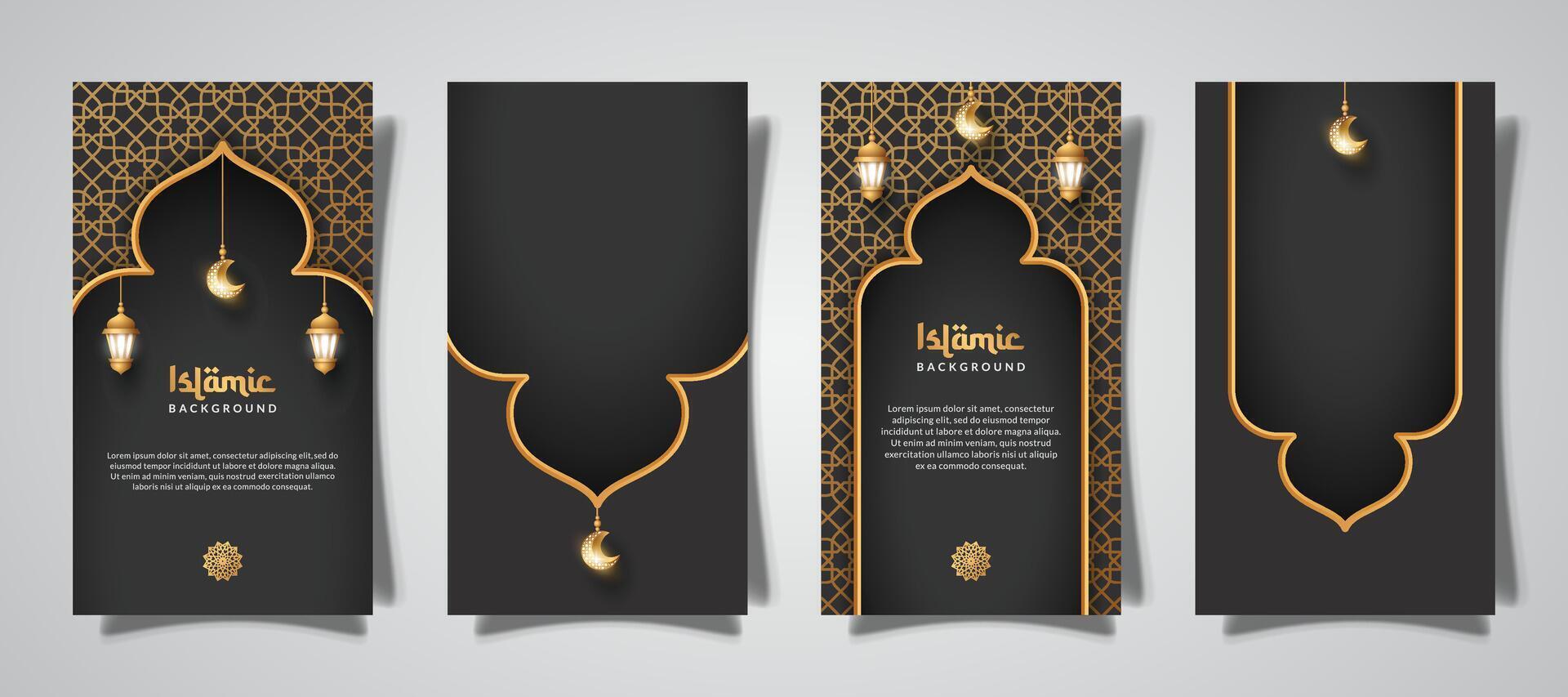 islámico social medios de comunicación cuentos con linterna ornamento y realista efecto modelo vector