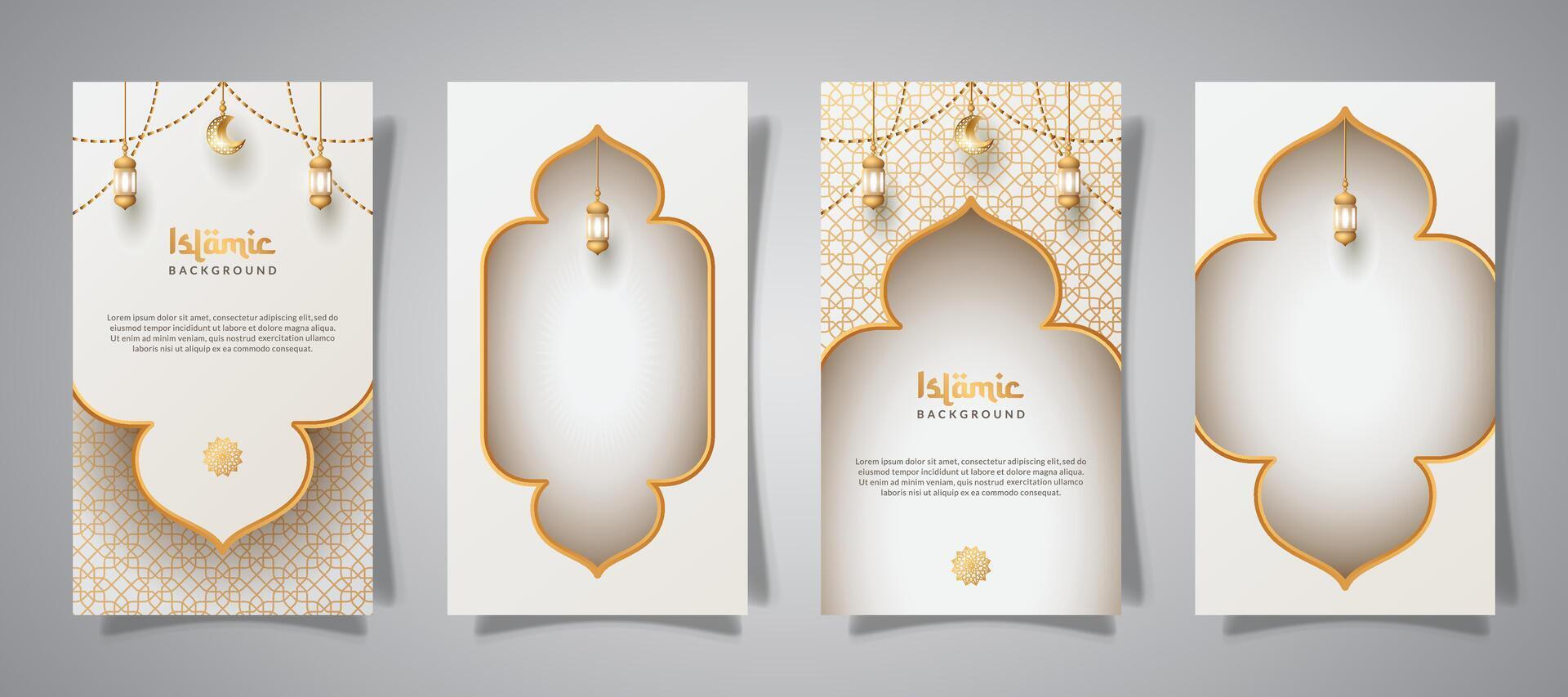 islamic social media stories with lantern ornament and realistic effect template vector