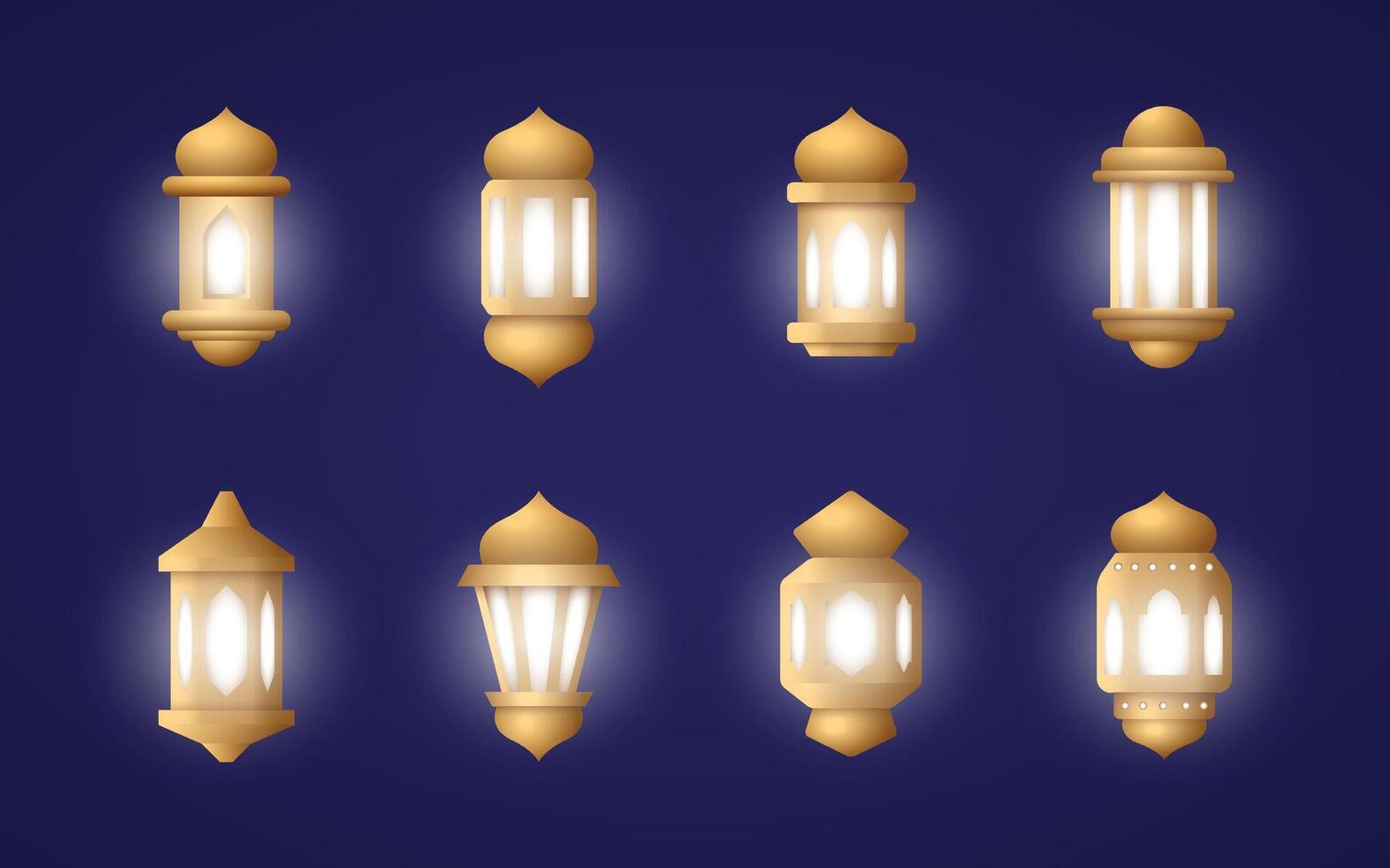 realistic lantern ornament design pack collection with light effect vector design