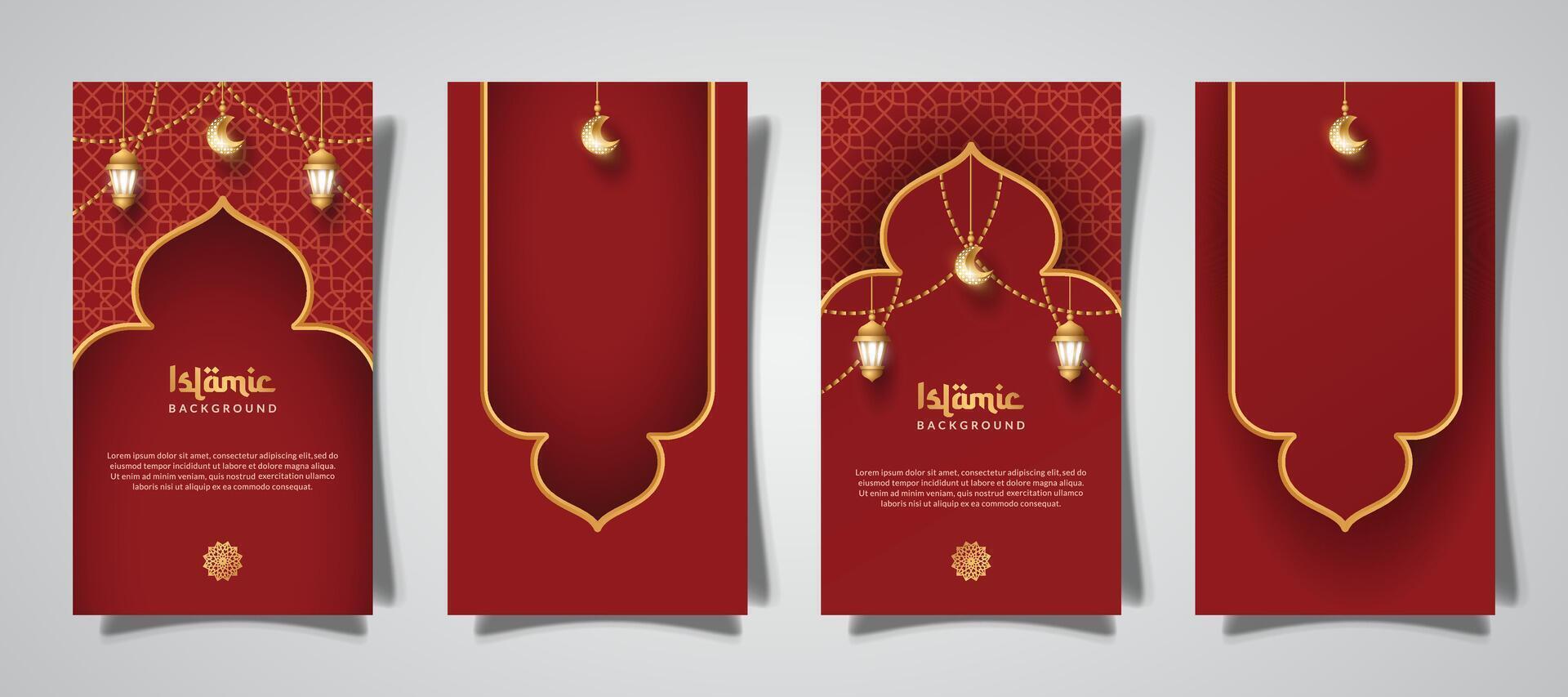 islamic social media stories with lantern ornament and realistic effect template vector