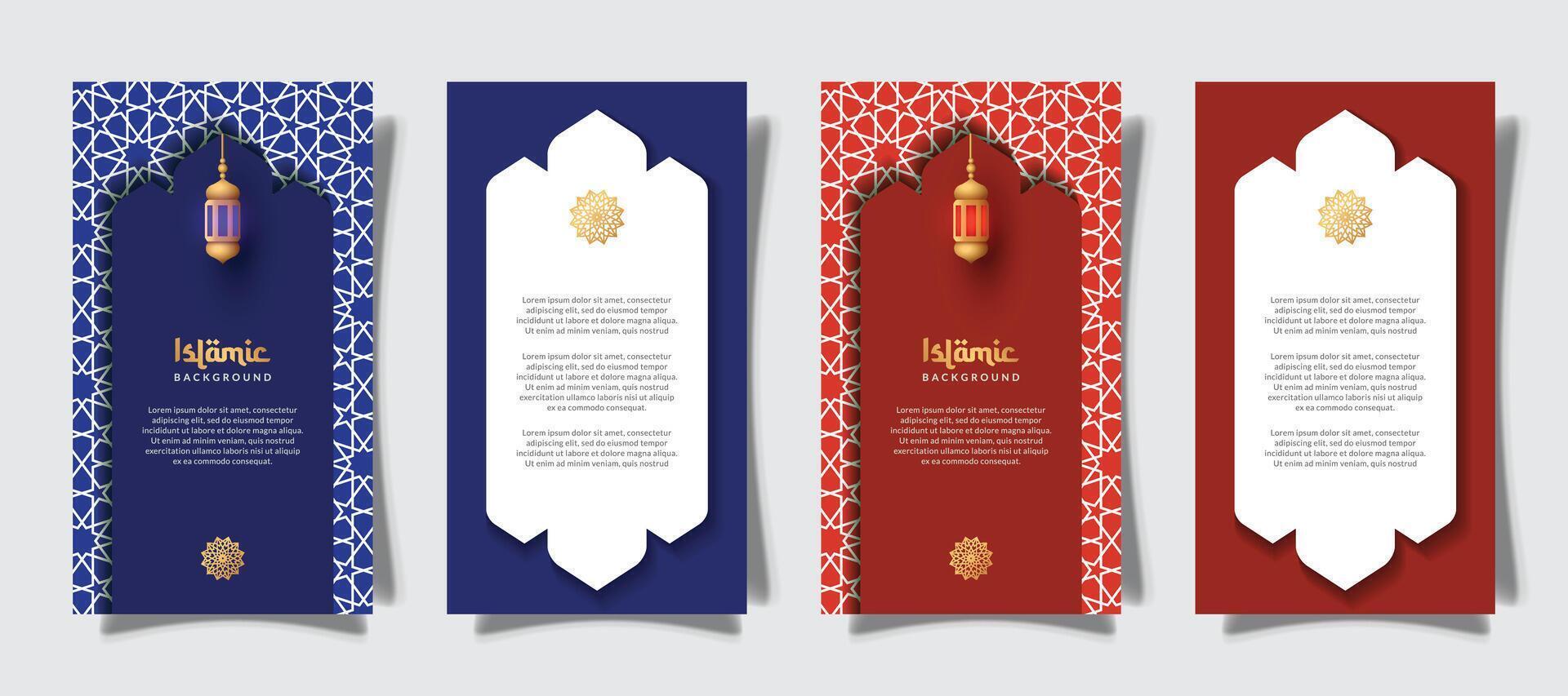 islamic social media stories with lantern ornament and realistic effect template vector