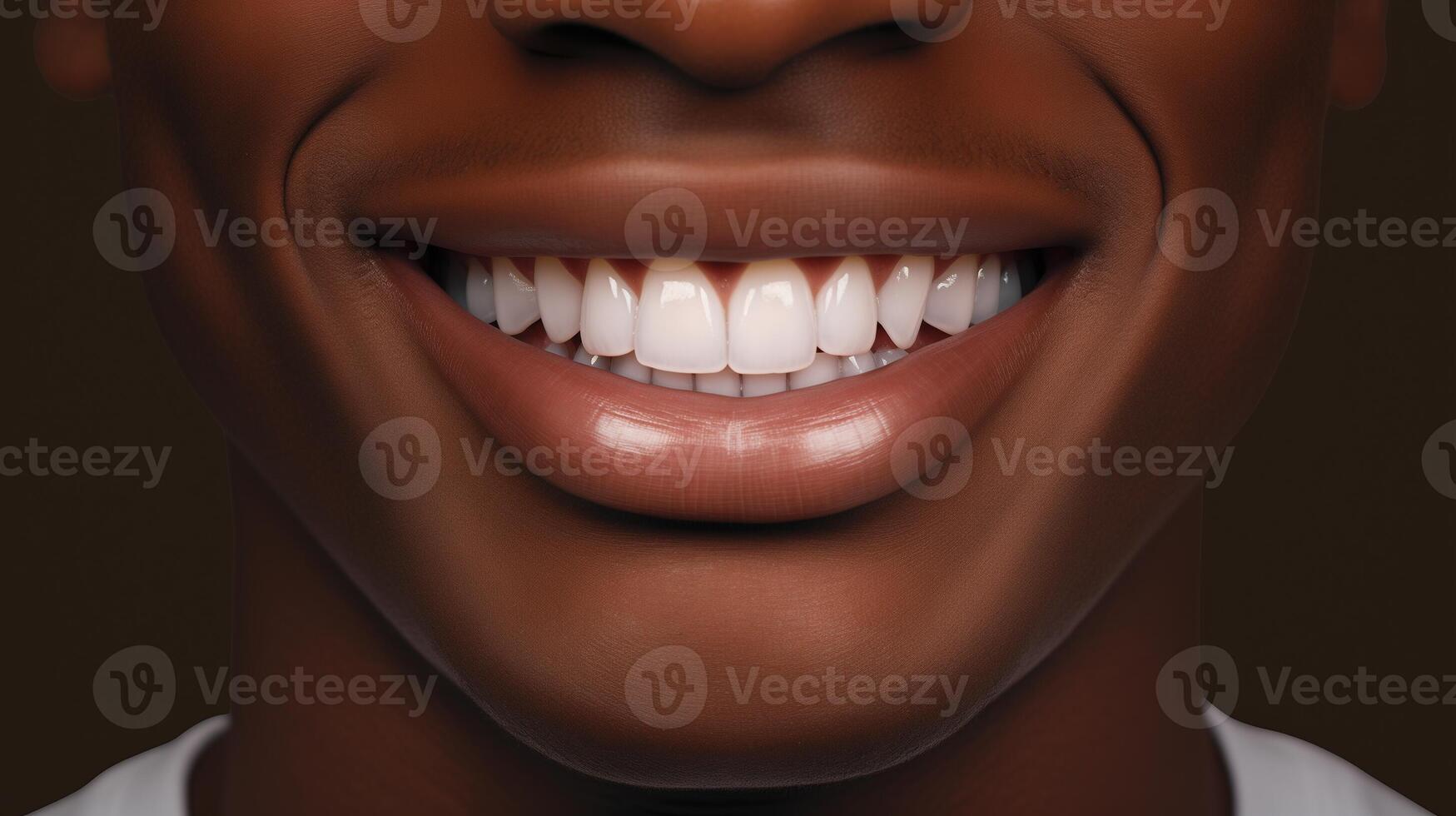 AI generated Close-up of a cheerful smile with healthy teeth. Dental care and happiness concept for design and print. photo