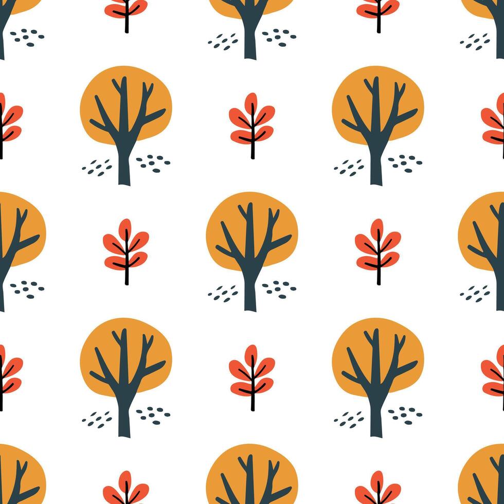A pattern of trees is shown in a black and white color scheme. The image has a whimsical and playful feel to it, with the houses vector