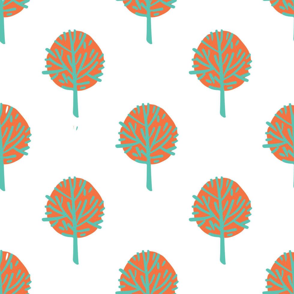 a pattern with orange and turquoise trees vector