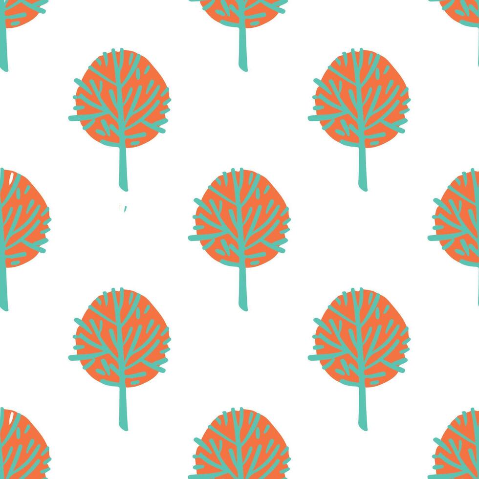 a pattern with orange and turquoise trees vector