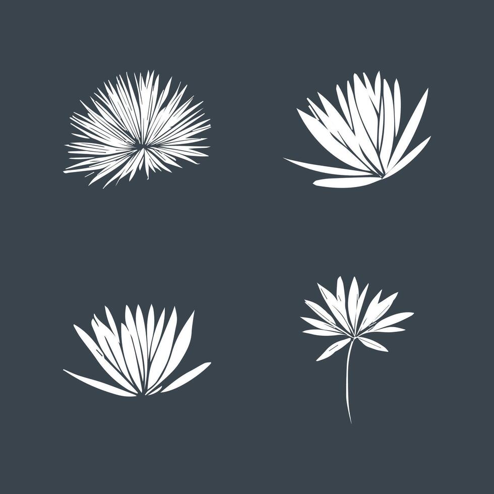 Four different types of flowers are shown in white on a blue background. The flowers are all different shapes and sizes, but they all have a similar style and design vector