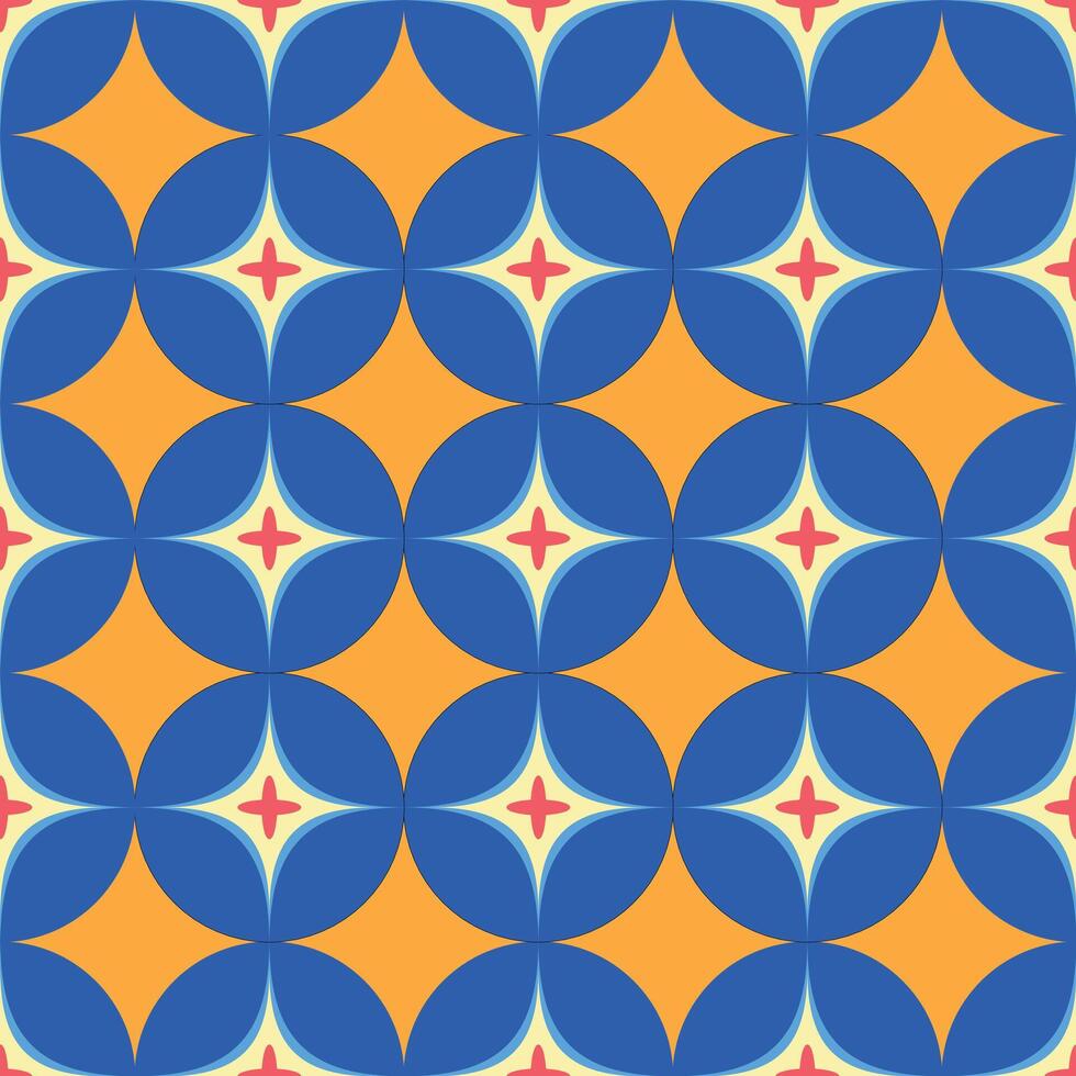 A blue and orange pattern of circles with stars in the middle vector